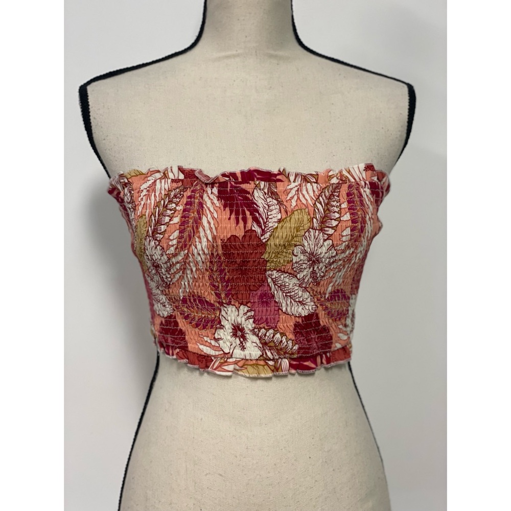 Shein Cropped Wrap Tube Top Floral Pink & White Size L